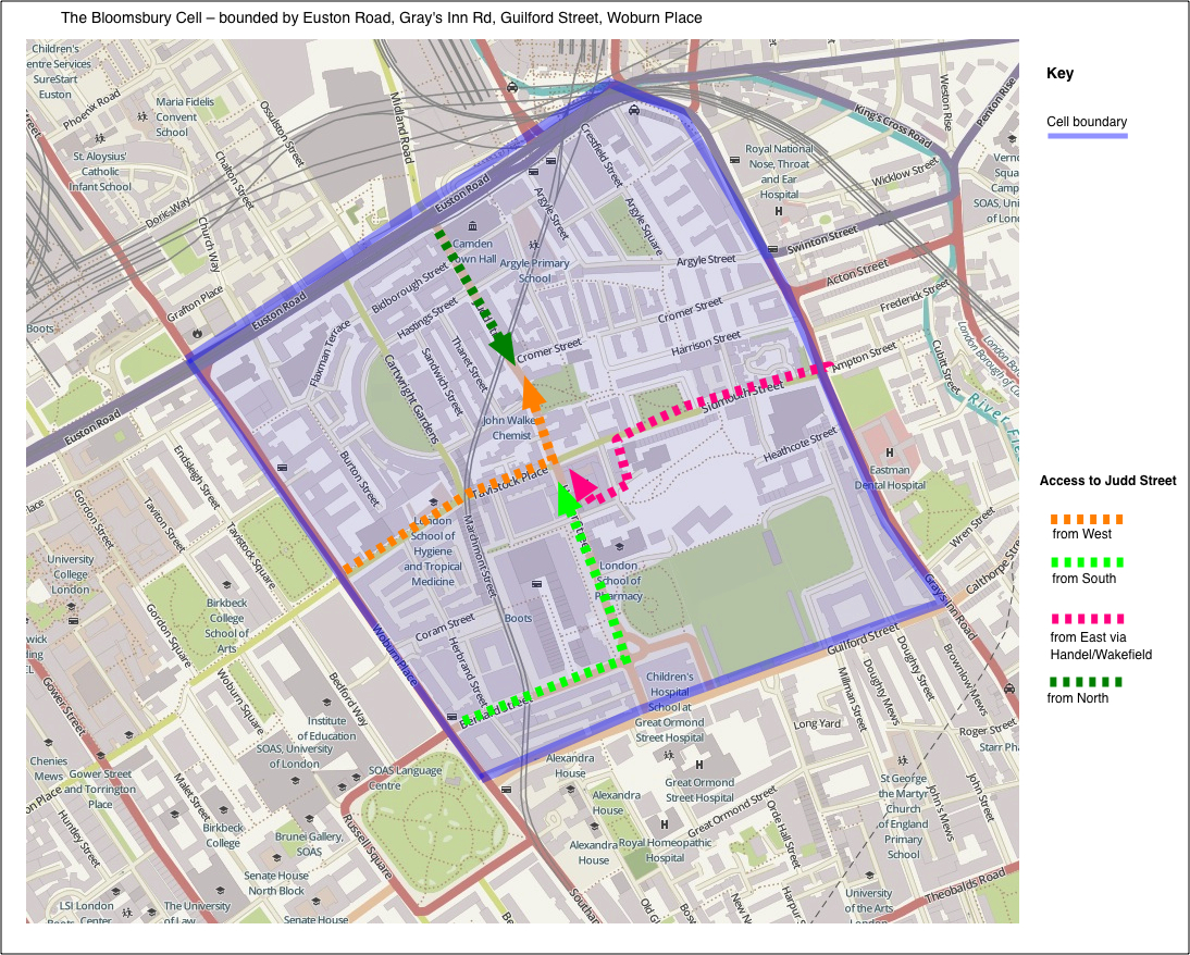 Map 2. The Bloomsbury Cell - showing inbound routes 